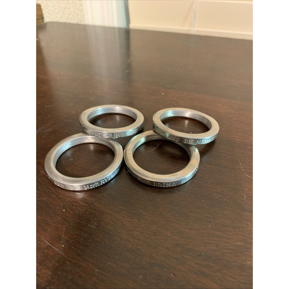 Vilmain Klinger Set Of 4 Napkin Rings 'Eat Drink & Be Merry' Pewter